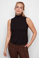 Black Knit Jersey Sleeveless Turtleneck – Front View