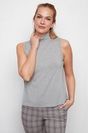 Light Grey melange Knit Jersey Sleeveless Turtleneck – Front View