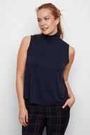 Navy Knit Jersey Sleeveless Turtleneck – Front View