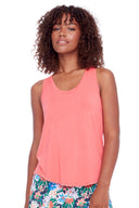 Model wearing the Agnes Bamboo Racerback Tank 2.0 in Flamingo, front view.
