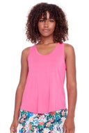 Model wearing the Agnes Bamboo Racerback Tank 2.0 in Fuchsia, front view.