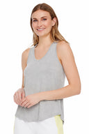 Model wearing the Agnes Bamboo Racerback Tank 2.0 in Light Grey, front view.