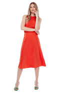 Lily Satin Midi Skirt in Papaya – Front View