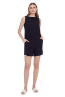 Elowee Solid Vegan Silk Short in Black – Front View