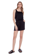 Rose black Satin Lounge Short – Front View