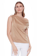 Lily champagne Satin Asymmetric Top – Front View