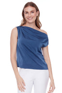 Lily midnight Satin Asymmetric Top – Front View