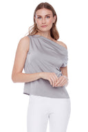 Lily silver Satin Asymmetric Top – Front View