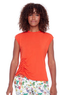 Vanessa Drawstring Sleeveless Top in Papaya – Front View