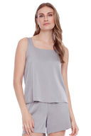Rosalie Solid Satin Tank Top in Silver – Front View