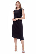 Roxy Solid Asymmetric Satin Dress in Black – Front View