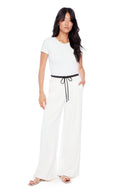 Fiona cream Vegan Silk Wide-Leg Pant – Front View