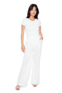 Model wearing the Isla Linen Wide Leg Pant in White, front view.
