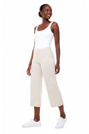 Zoey French Terry Gaucho Pant in Oatmeal Melange, front view with wide cropped legs and pull-on waistband.