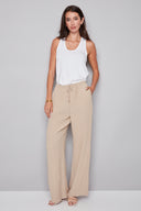 Front view of the Fiona Air Flow Wide Leg Pant in Cashew, showcasing the lightweight wide-leg design and relaxed fit.