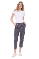 Lucia Faux Leather Cropped Jogger in Graphite – Front View