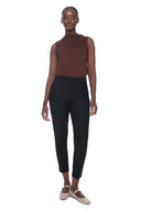 Women's black Armani twill slim ankle pant with front welt pockets.