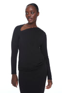 Black Provence Cut-Out Long-Sleeve Top – Front View