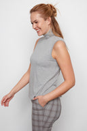 Light Grey melange Knit Jersey Sleeveless Turtleneck – Side View
