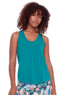 Model wearing the Agnes Bamboo Racerback Tank 2.0 in Mallard, front view.