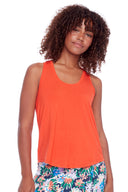 Model wearing the Agnes Bamboo Racerback Tank 2.0 in Papaya, front view.