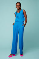 Model wearing the Dani Vegan Silk Sleeveless Top in Cobalt, front view.