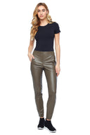 Daron Faux Leather Jogger Pant in Taupe – Front View
