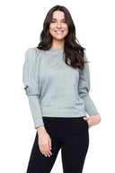 Penelope Balloon Sleeve Top in Light Grey Melange – Front View
