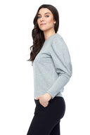 Penelope Balloon Sleeve Top in Light Grey Melange – Side View