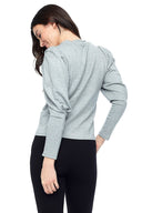 Penelope Balloon Sleeve Top in Light Grey Melange – Back View