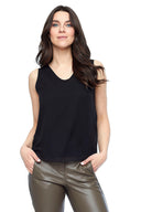 Dove Chiffon Sleeveless Top in Black – Front View