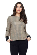 Tallulah Kensington Plaid Faux Leather Cuff Top – Front View