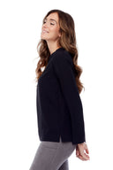 Amber Long Sleeve V-Neck Top in Black – Side View