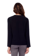 Amber Long Sleeve V-Neck Top in Black – Back View