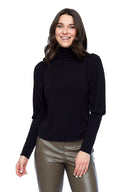 Emma Balloon Sleeve Top in Black – Front View