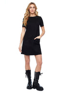 Ariana Faux Suede Shift Dress in Black – Front View