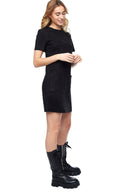 Ariana Faux Suede Shift Dress in Black – Side View