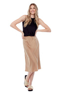 Lily Satin Midi Skirt in Champagne – Front View