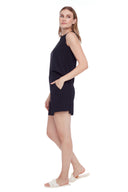 Elowee Solid Vegan Silk Short in Black – Side View