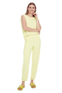 Roxette Solid Vegan Silk Jogger Pant in Lime – Front View