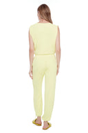 Roxette Solid Vegan Silk Jogger Pant in Lime – Back View