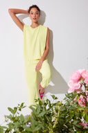 Roxette Solid Vegan Silk Jogger Pant in Lime – Front View