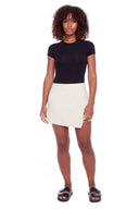 Scarlett  Fawn Solid Asymmetric Hybrid Skort - Front View