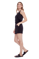 Rose black Satin Lounge Short – Side View