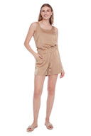 Rose champagne Satin Lounge Short – Front View