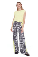 Jazlynn Labyrinth Side Stripe Vegan Silk Wide Pant – Front View