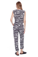 Roxette Black + White Labyrinth Print Vegan Silk Jogger Pant - Back View