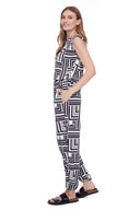 Roxette Black + White Labyrinth Print Vegan Silk Jogger Pant - Side View