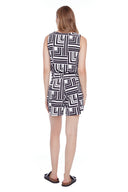 Elowee Black + White Labyrinth Vegan Silk Pleated Short - Back View