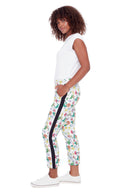 Romy Eden Floral/black Side Stripe Cropped Cigarette Pant - Side View